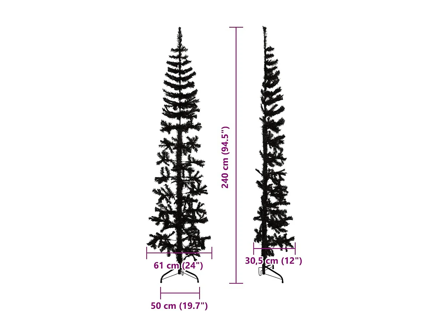 Albero di Natale artificiale mezzo sottile con supporto nero 240 cm