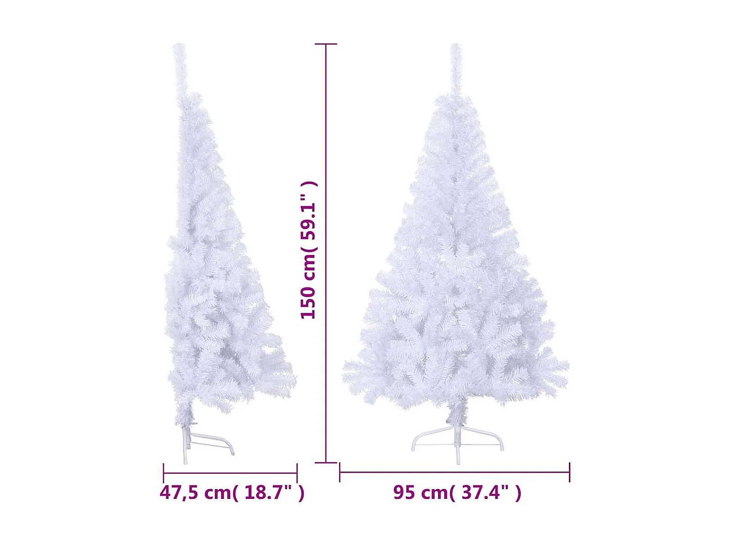 Sapin de Noël artificiel moitié avec support blanc 150 cm PVC