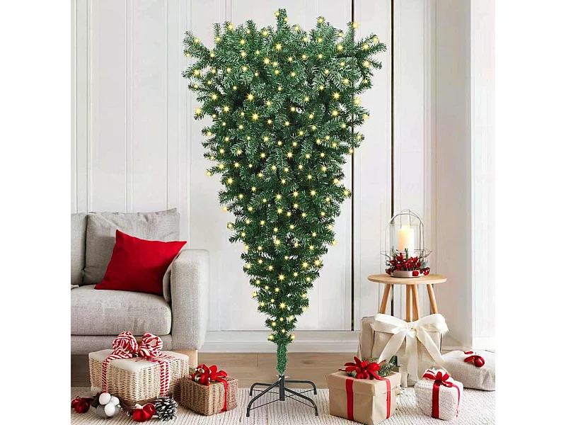 Voorverlichte omgekeerde kunstkerstboom groen 180cm PVC