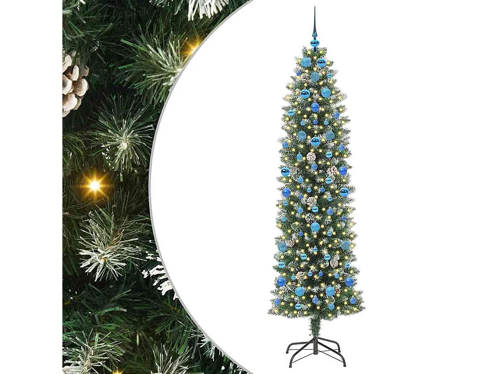 Albero di Natale artificiale sottile con 300 LED verde e bianco 210 cm