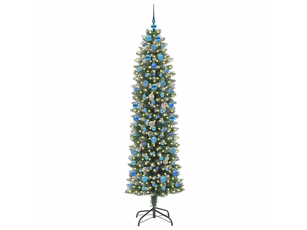 Albero di Natale artificiale sottile con 300 LED verde e bianco 210 cm