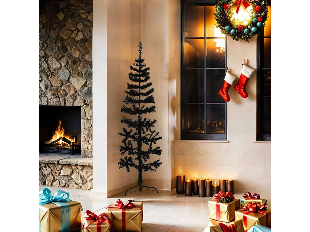 Albero di Natale artificiale mezzo sottile con supporto nero 150 cm