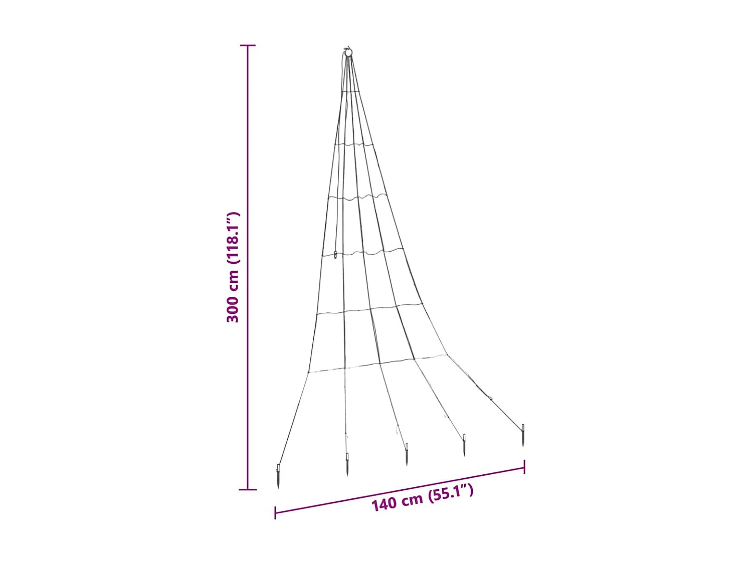 Arbre de Noël LED avec piquets au sol Multicolore 300 cm Métal