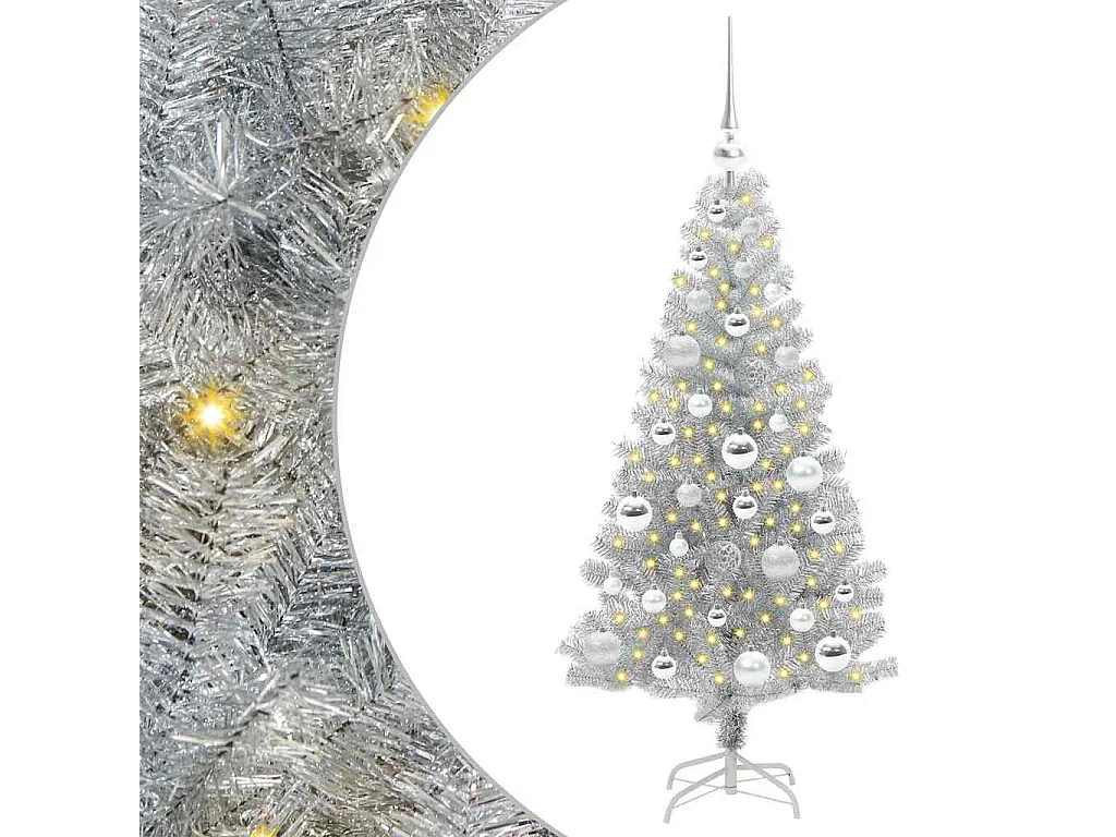 Sapin de Noël avec 150 LED avec support Argent 120 cm PET