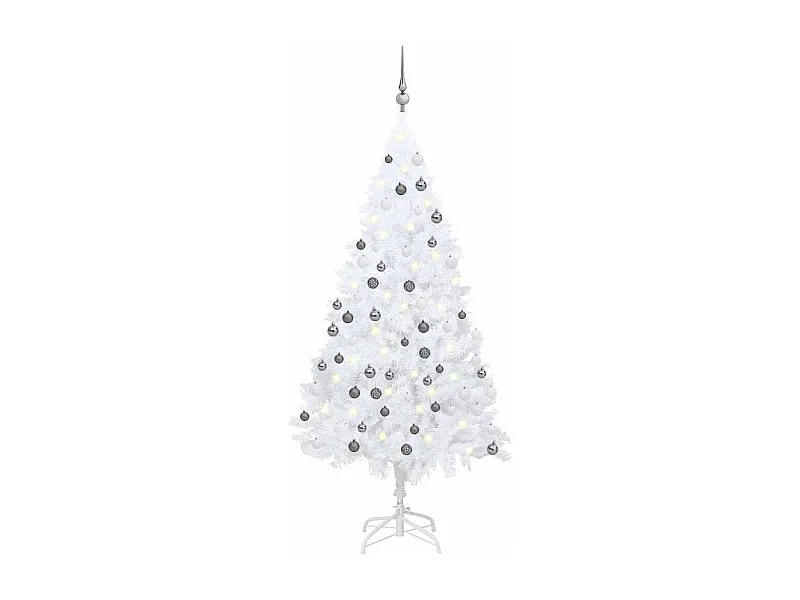 Arbre de Noël artificiel pré-éclairé et boules blanc 150 cm PVC