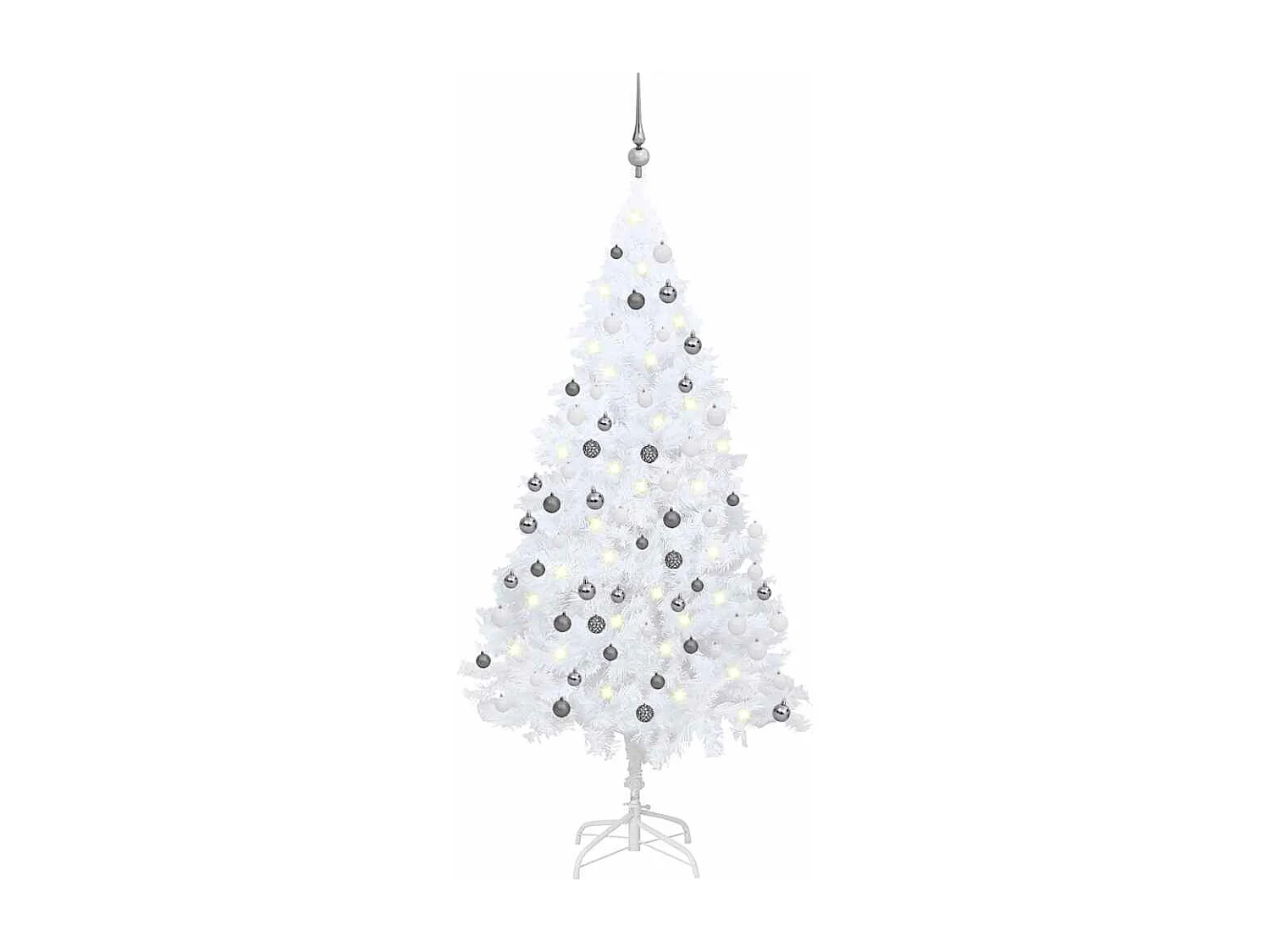Arbre de Noël artificiel pré-éclairé et boules blanc 150 cm PVC