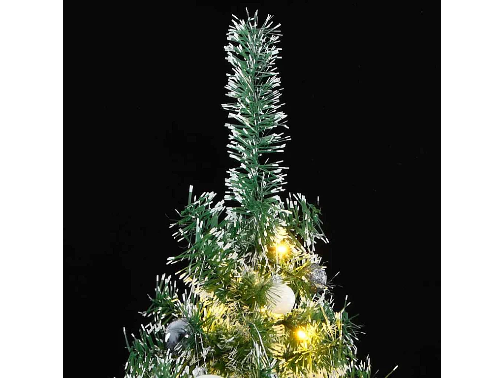 Albero di Natale artificiale 300 LED e palline e neve ricoperte 240 cm