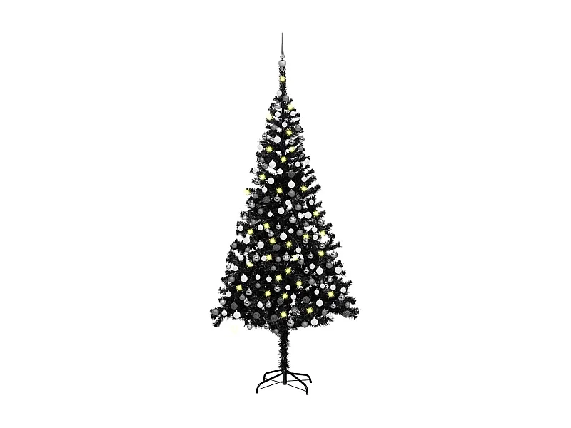 Voorverlichte kunstkerstboom met zwarte ballen 240 cm PVC