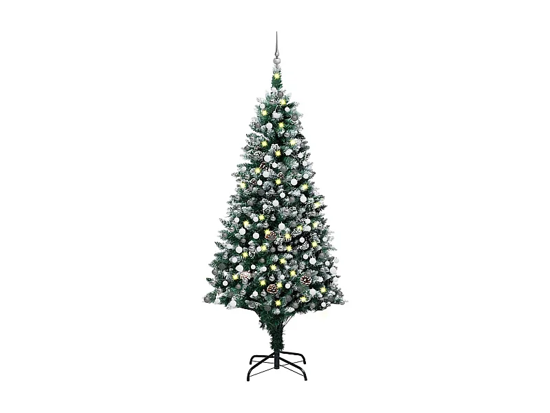 Albero di Natale artificiale preilluminato con pigne e palline 210 cm