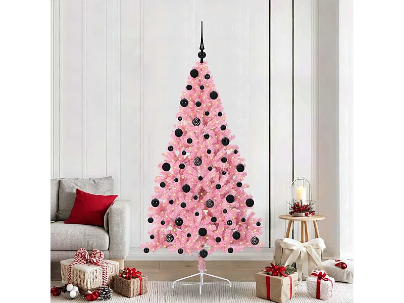 Sapin de Noël artificiel pré-éclairé Rose 210 cm PVC
