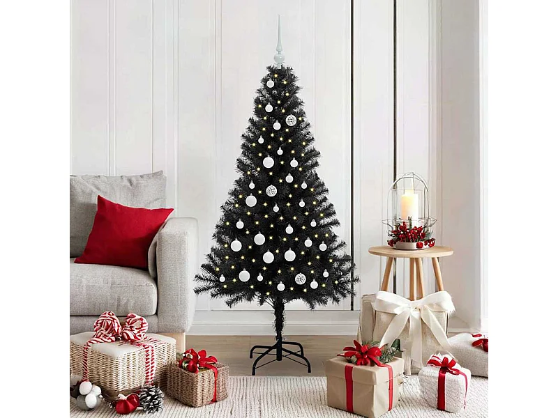 Sapin de Noël avec 150 LED avec support Noir 150 cm PVC