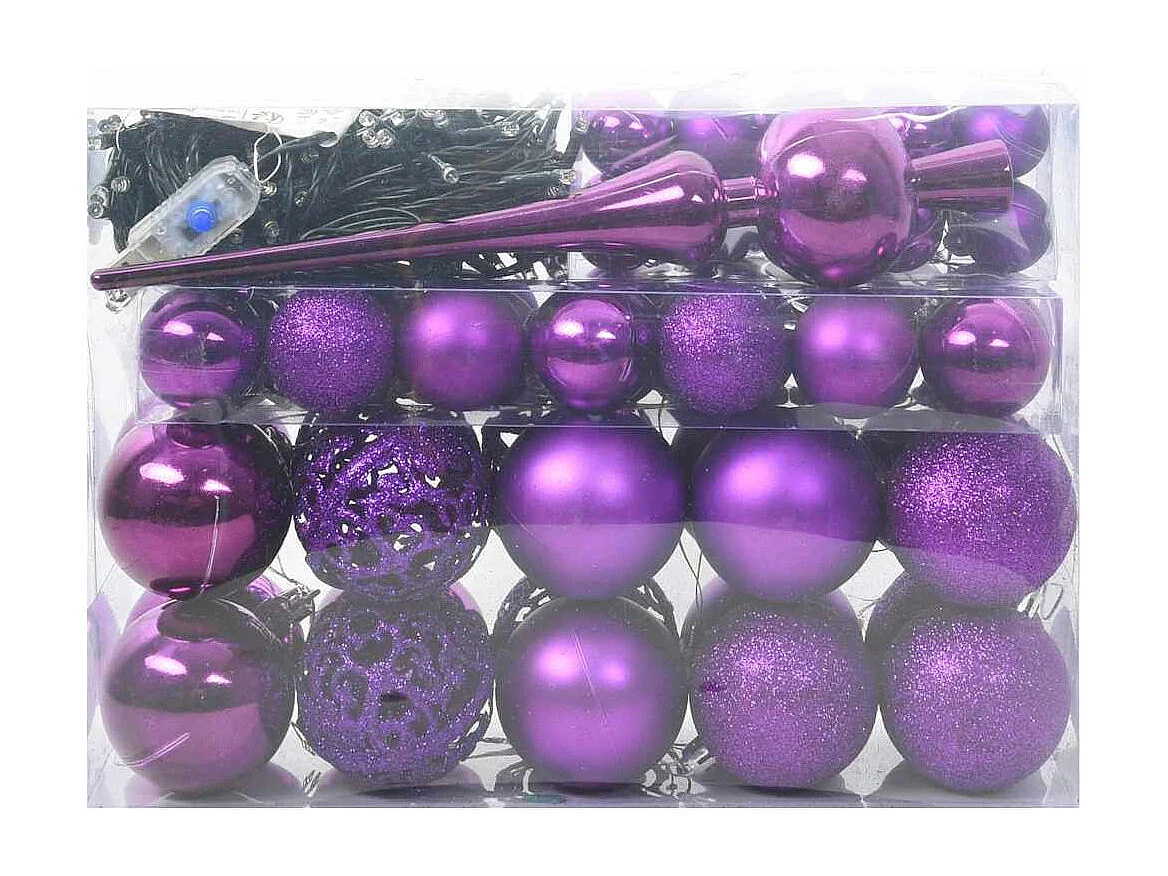 Ensemble de Boules de Noël avec 150 LED 61 pcs Lilas Plastique