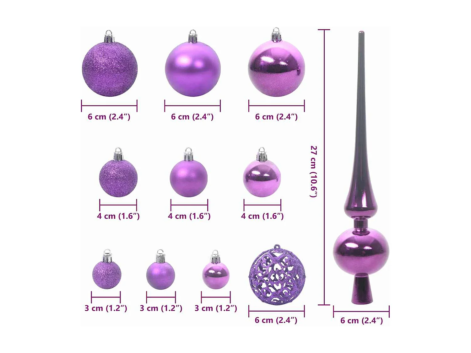 Set di palline di Natale con 150 LED, 61 pezzi, in plastica lilla