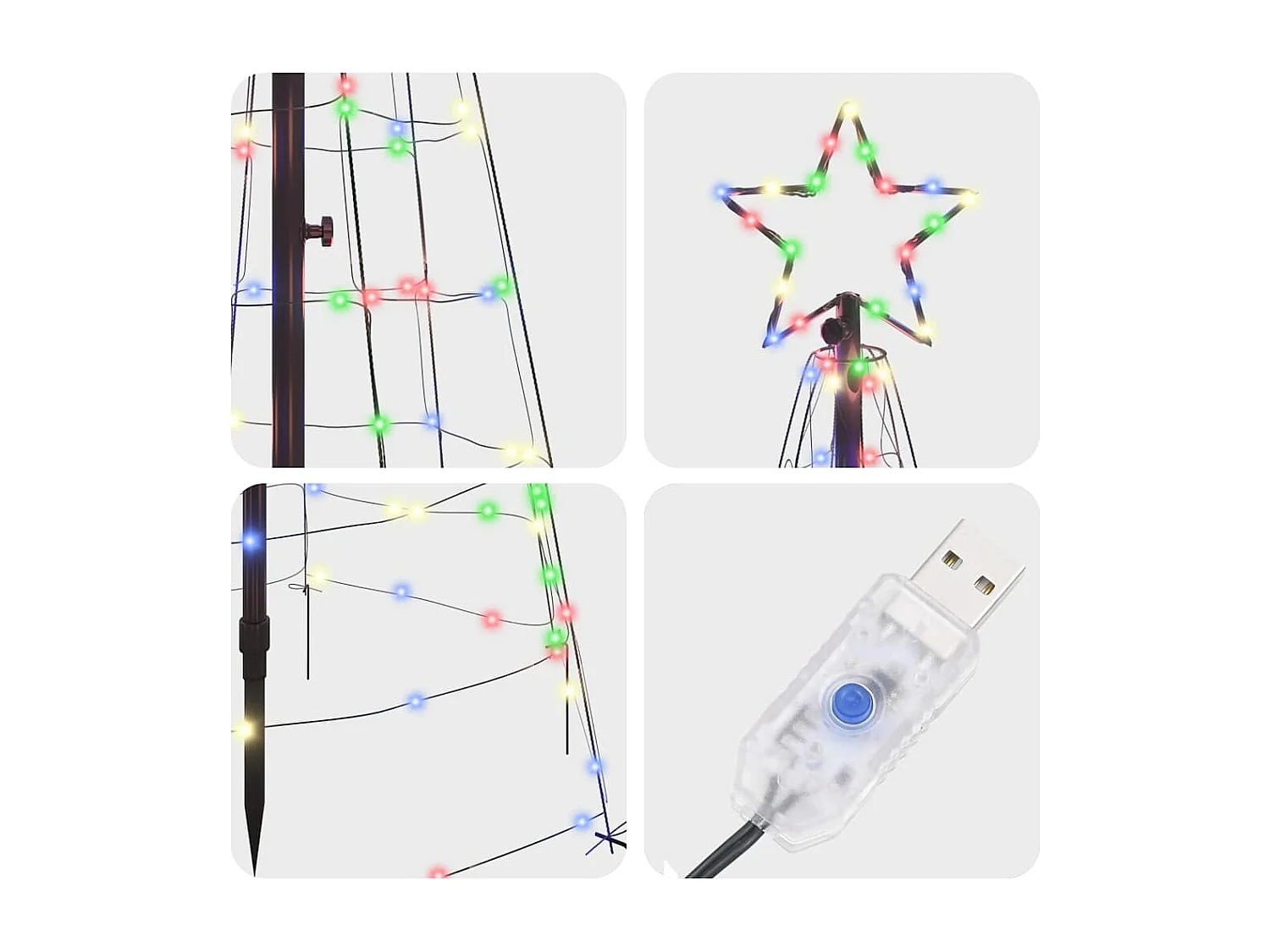 Albero di Natale a LED con picchetti da terra Multicolore 250 cm Ferro