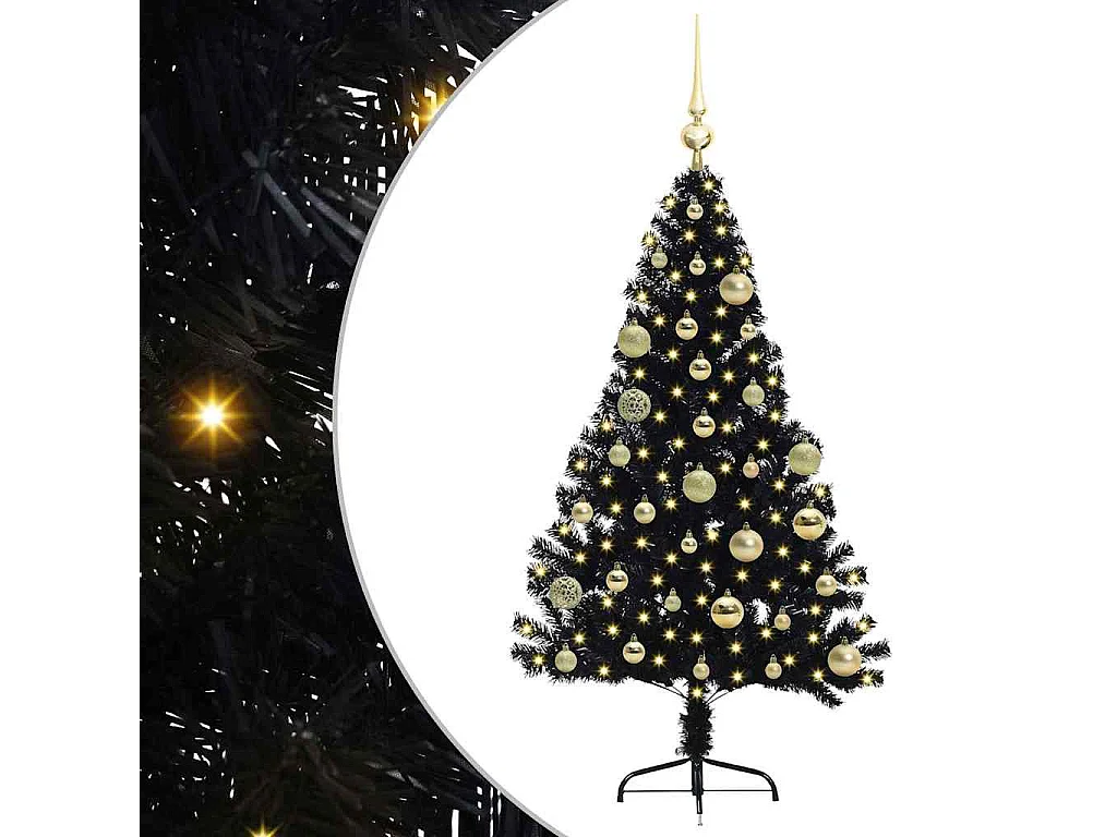 Sapin de Noël artificiel pré-éclairé Noir 120 cm PVC