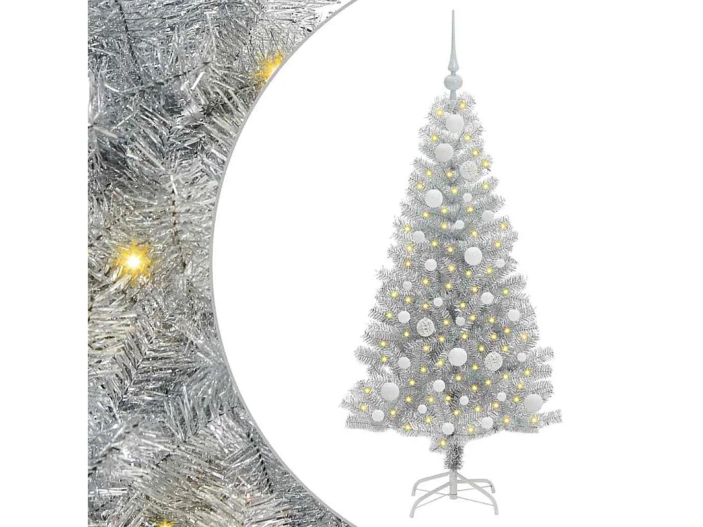Sapin de Noël avec 150 LED avec support Argent 120 cm PET