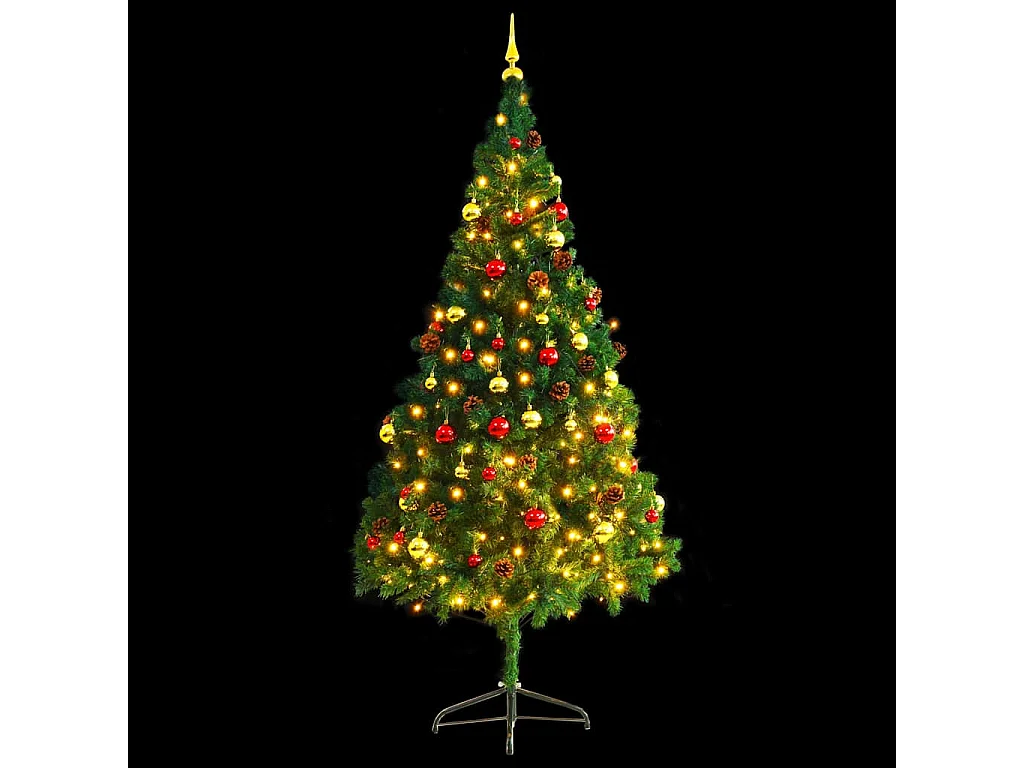 Albero di Natale artificiale preilluminato con palline verdi 210 cm