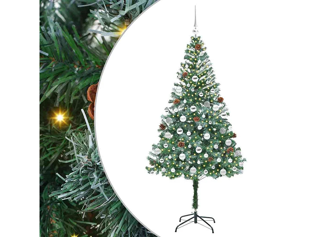 Sapin de Noël artificiel avec 300 LED Vert 180 cm PVC et Acier