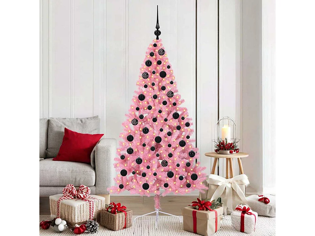 Sapin de Noël artificiel pré-éclairé Rose 180 cm PVC