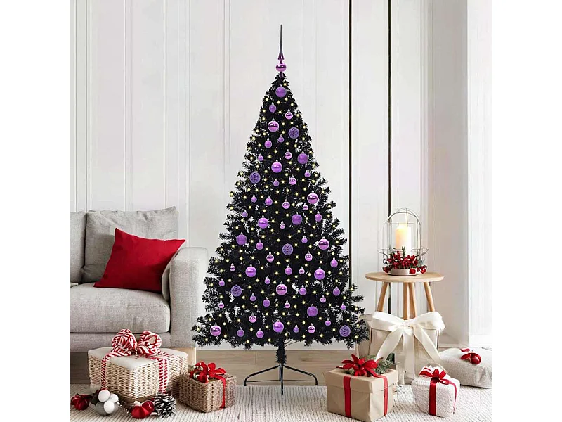 Künstlicher Weihnachtsbaum mit Beleuchtung, Schwarz, 180 cm, PVC