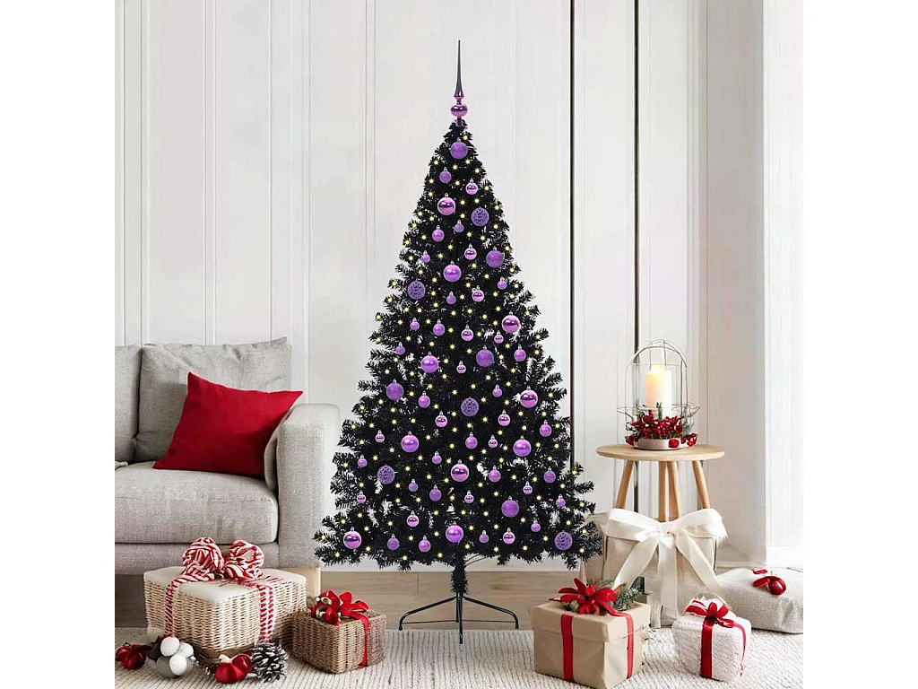 Voorverlichte kunstkerstboom zwart 180cm PVC