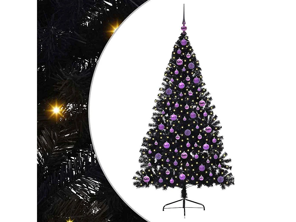 Voorverlichte kunstkerstboom zwart 180cm PVC