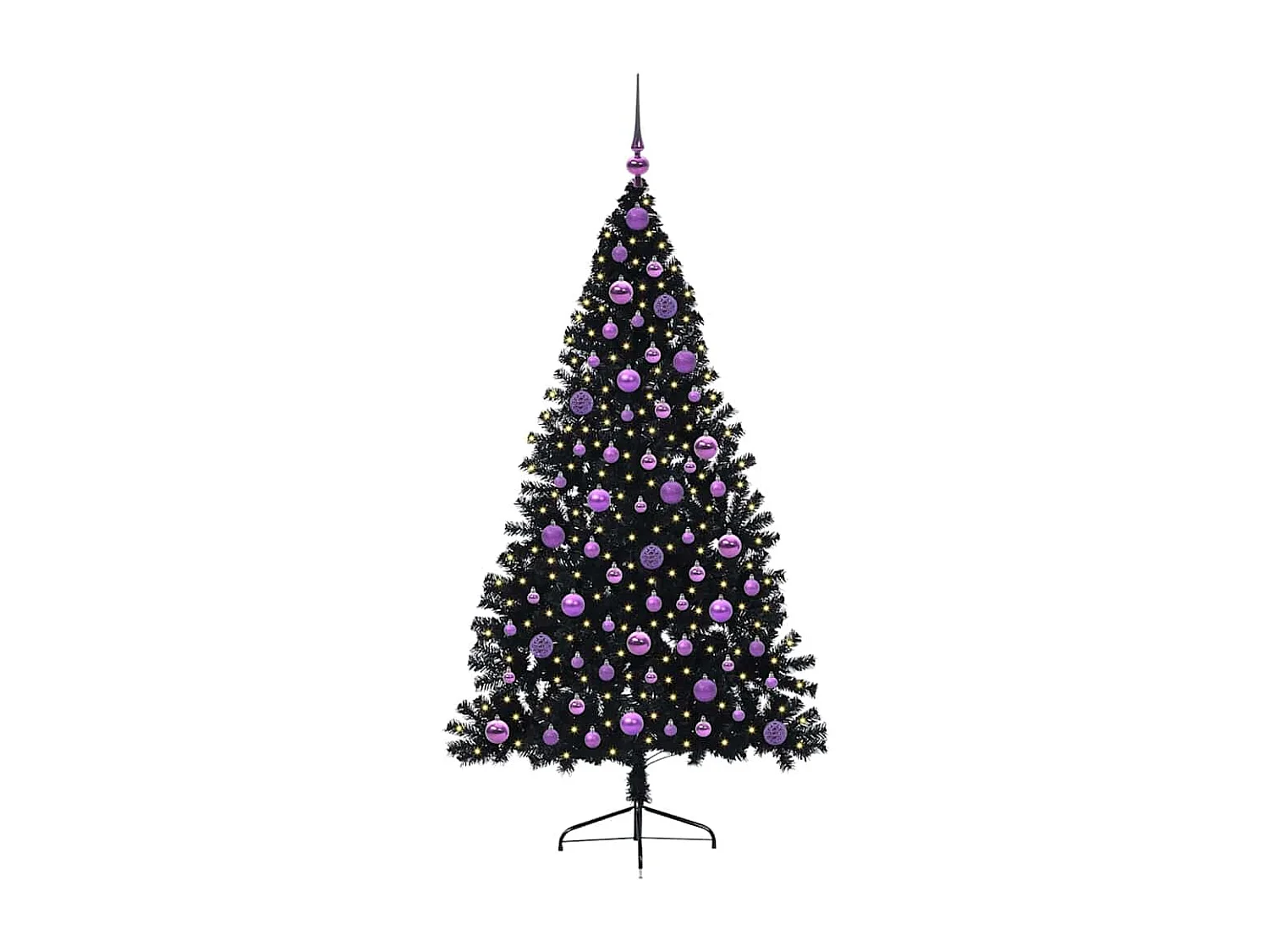 Voorverlichte kunstkerstboom zwart 180cm PVC