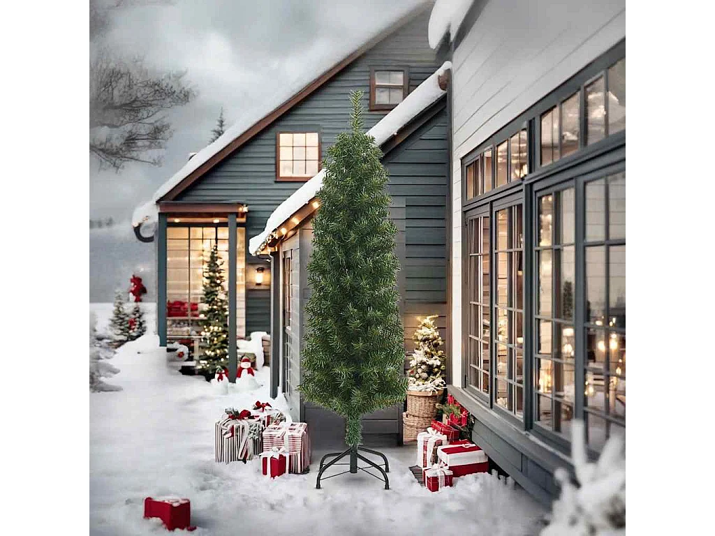 Sapin de Noël artificiel mince avec support vert 240 cm PVC