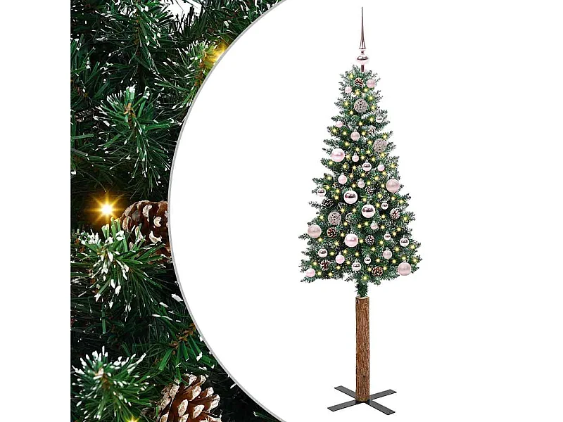 Albero di Natale sottile con 150 LED Verde e bianco 150 cm
