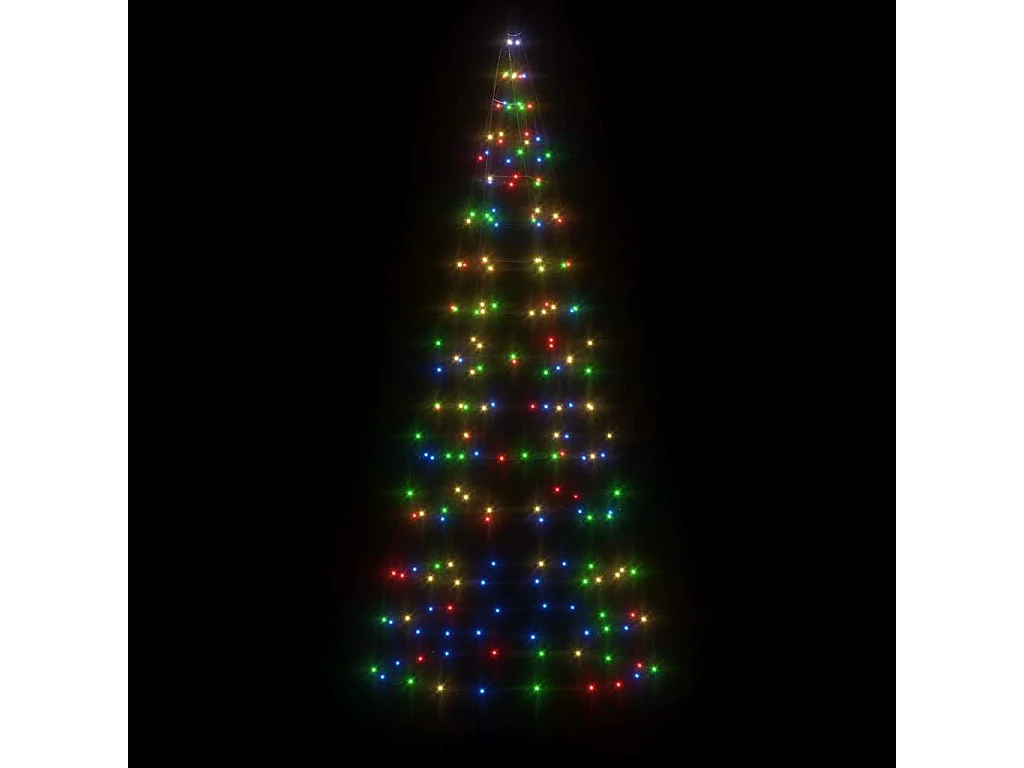 Sapin de Noël à LED sur mât de drapeau 200 LED coloré 180 cm