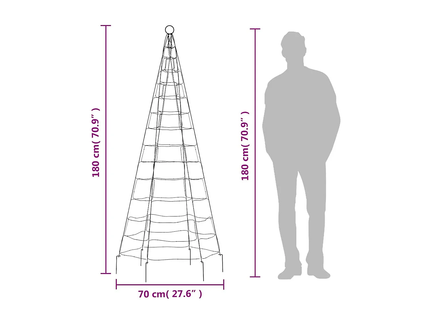 LED kerstboom op vlaggenmast 200 kleurrijke LED's 180 cm