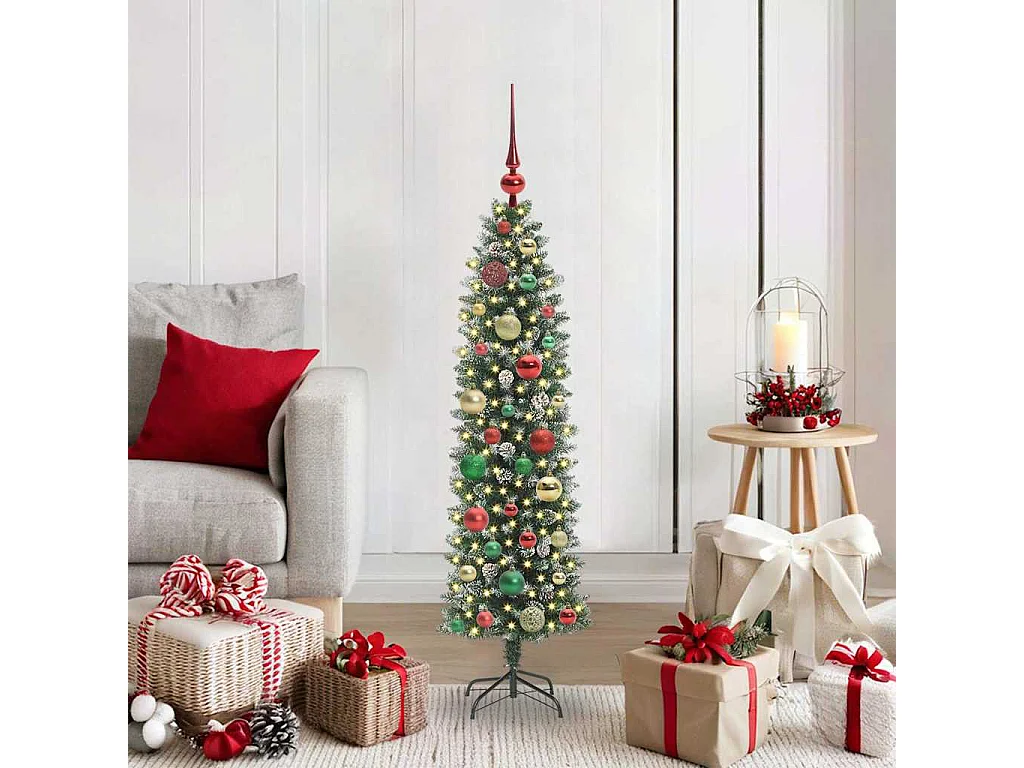 Albero di Natale artificiale sottile con 150 LED Verde e bianco 120 cm