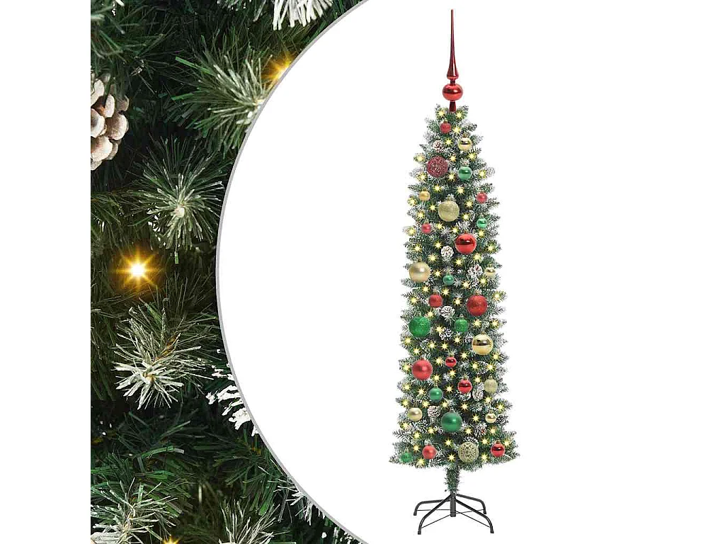Albero di Natale artificiale sottile con 150 LED Verde e bianco 120 cm