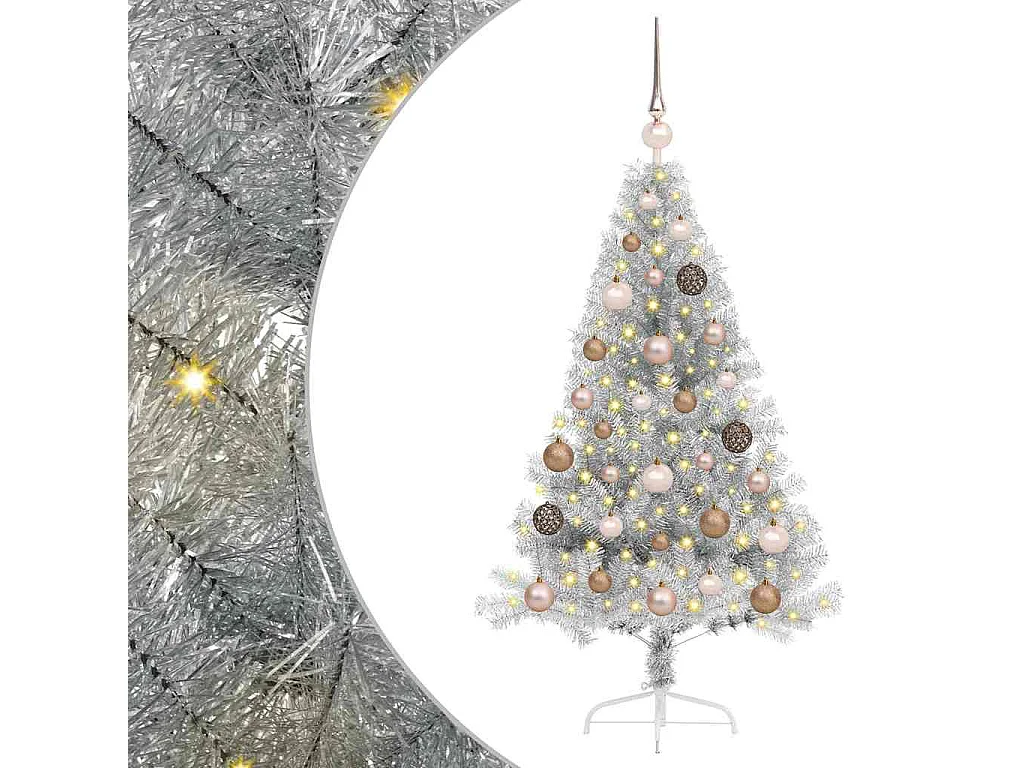 Voorverlichte kunstkerstboom zilver 120cm PET