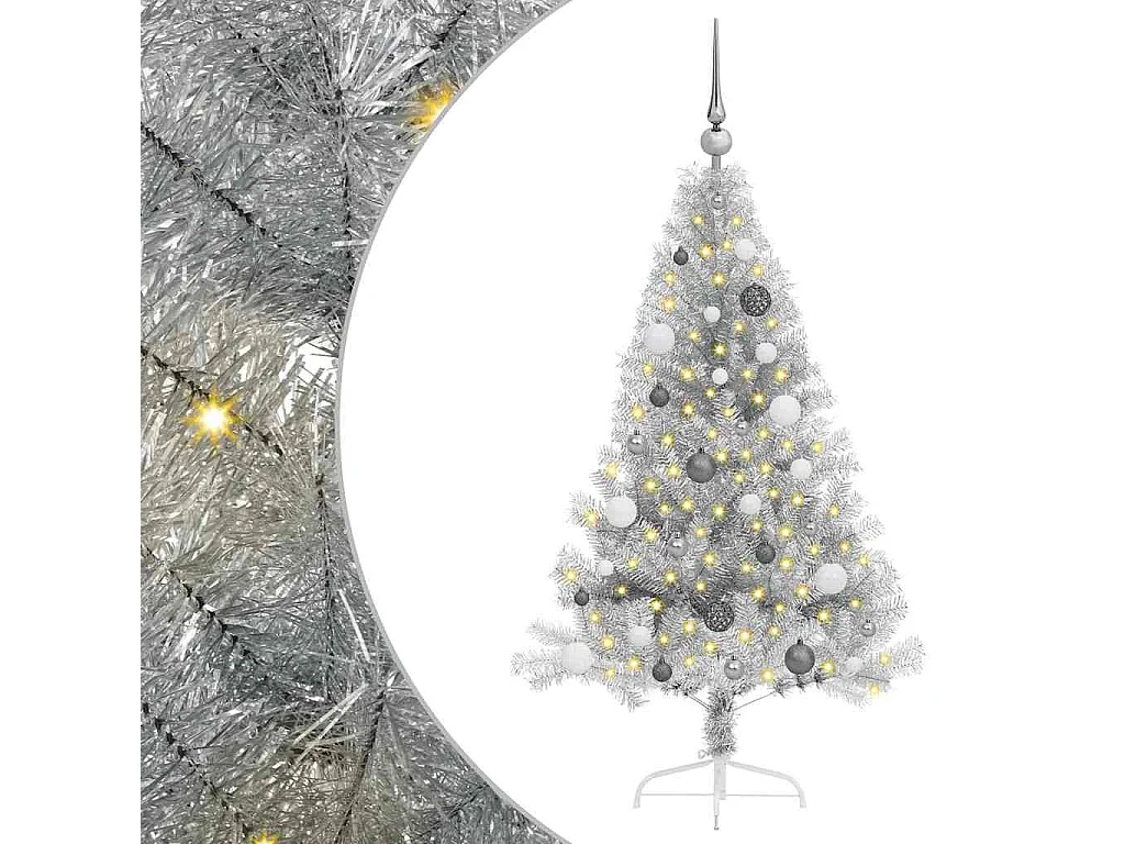 Sapin de Noël artificiel pré-éclairé Argent 150 cm PET
