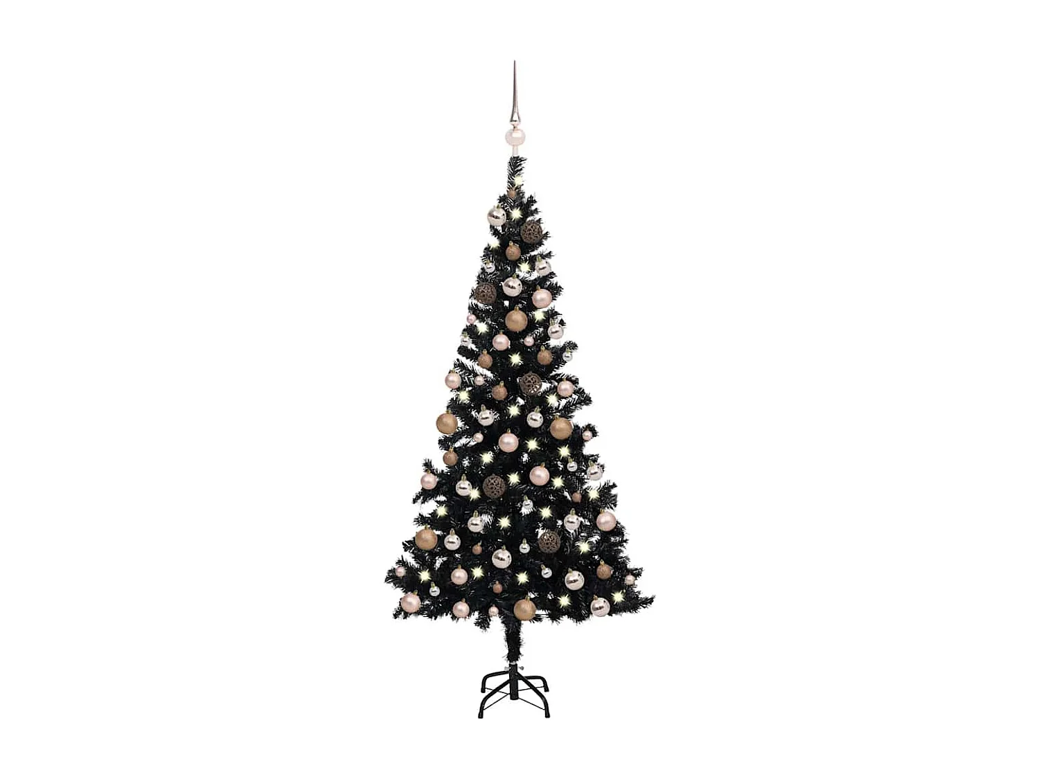 Albero di Natale artificiale preilluminato con palline nere 180 cm PVC