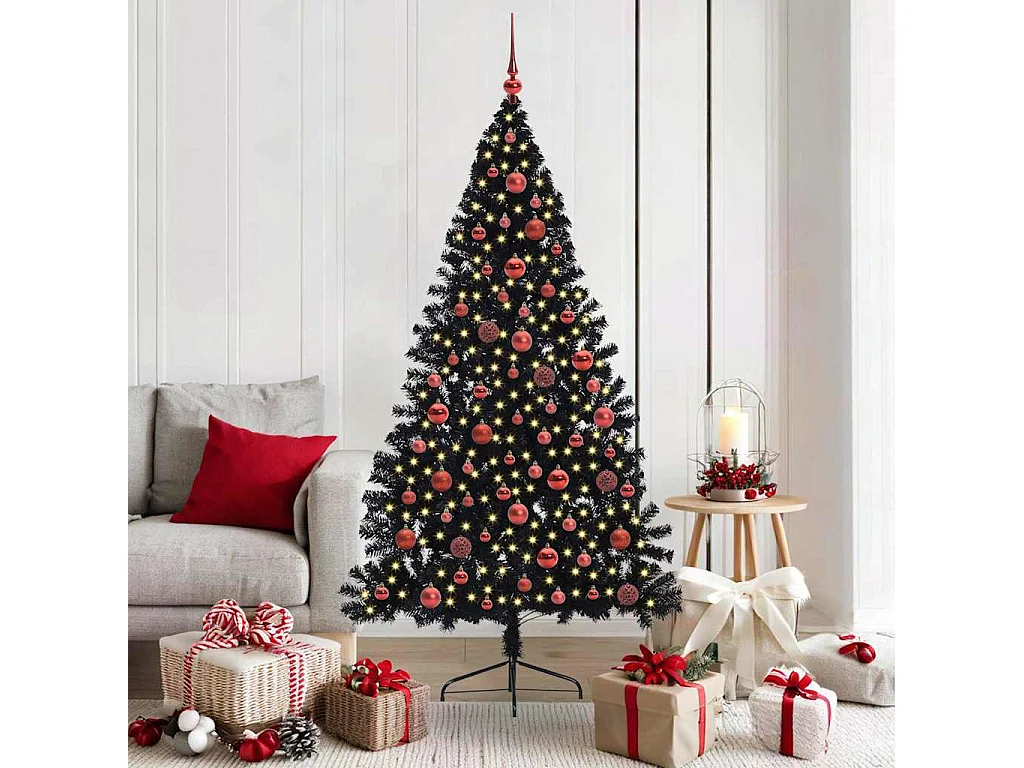 Sapin de Noël artificiel pré-éclairé Noir 180 cm PVC