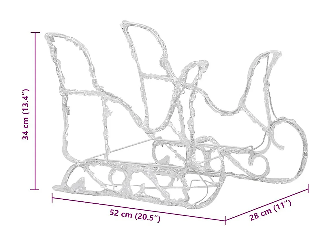 Décoration de Noël Rennes et traîneau 160 LED 130 cm Acrylique