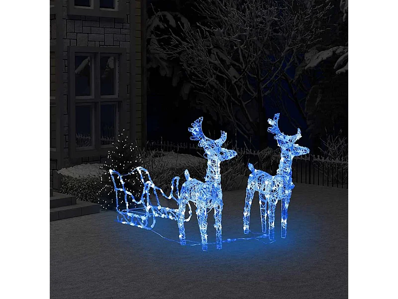 Décoration de Noël Rennes et traîneau 160 LED 130 cm Acrylique