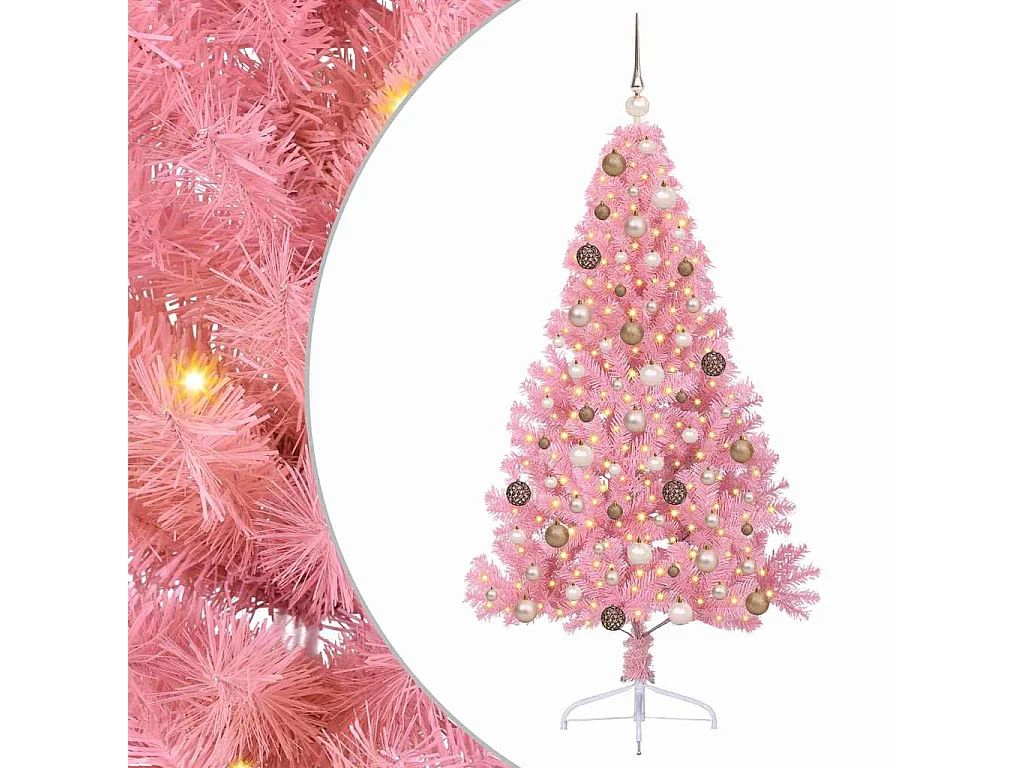 Künstlicher Weihnachtsbaum mit Beleuchtung, Rosa, 180 cm, PVC