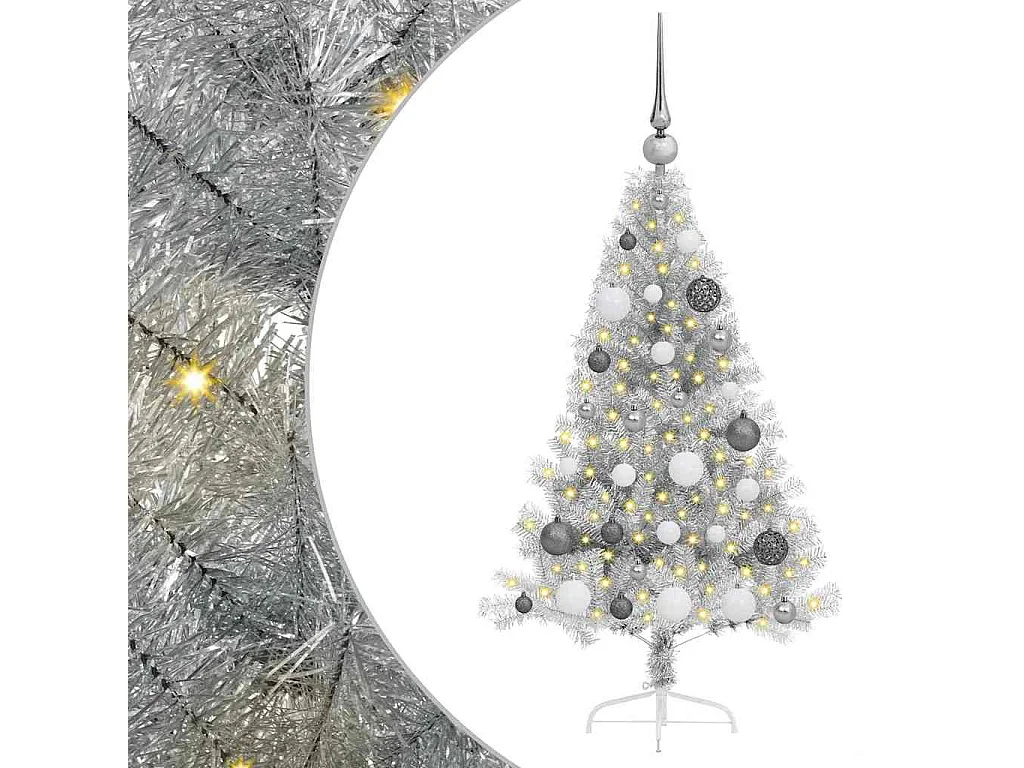 Sapin de Noël artificiel pré-éclairé Argent 120 cm PET