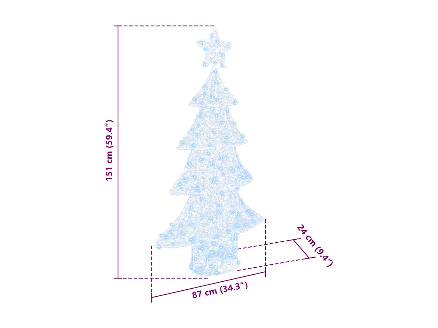 Sapin de Noël avec 160 LED Blanc froid 150 cm Acrylique
