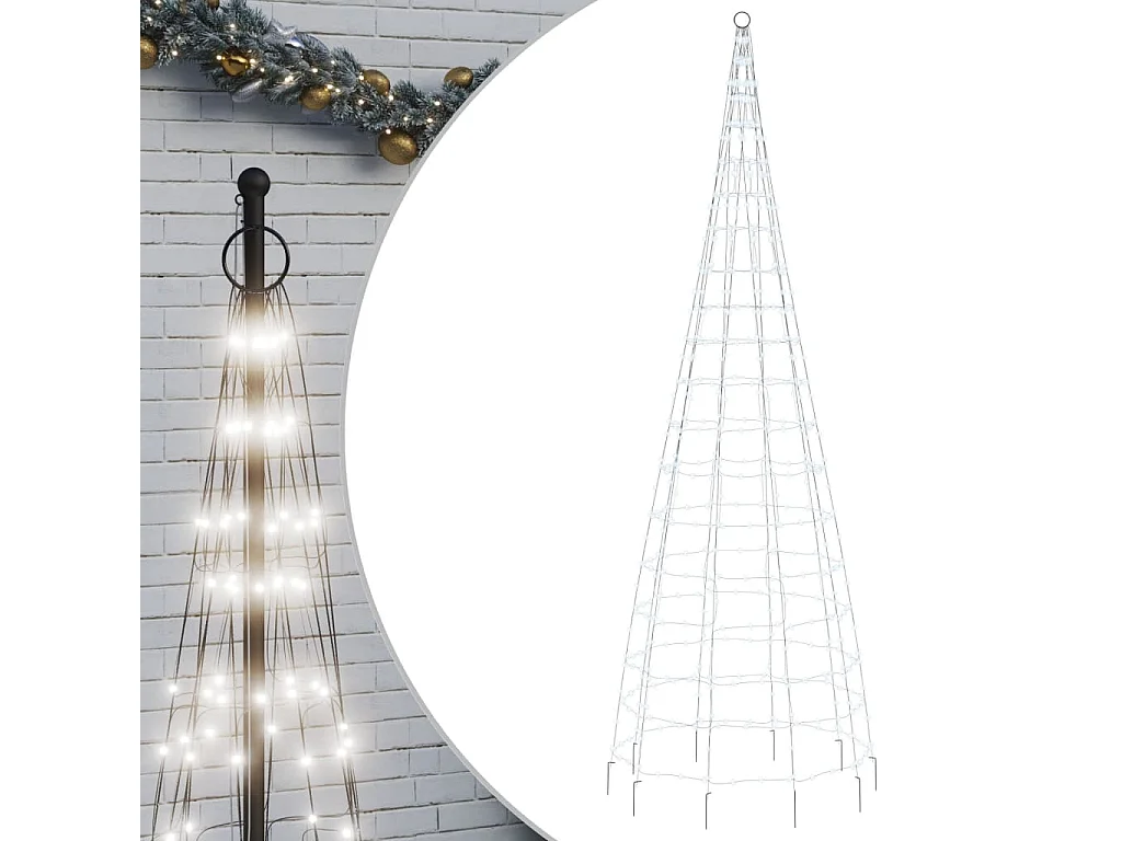 Sapin de Noël à LED sur mât de drapeau 550 LED blanc 300 cm