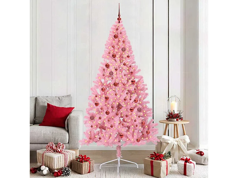 Sapin de Noël artificiel pré-éclairé Rose 210 cm PVC