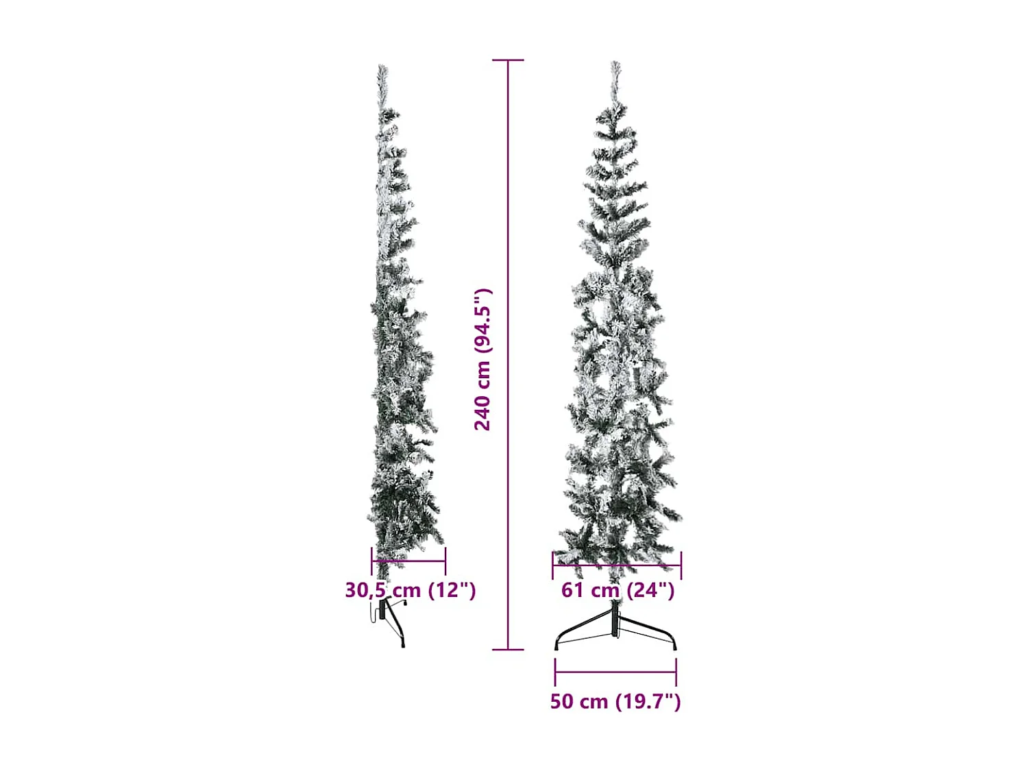 Albero di Natale artificiale mezzo sottile con neve fioccata 240 cm