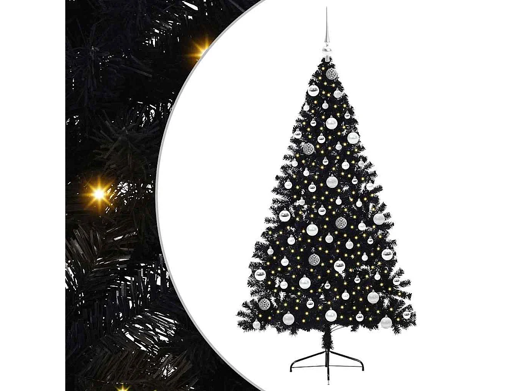 Künstlicher Weihnachtsbaum mit Beleuchtung, Schwarz, 180 cm, PVC
