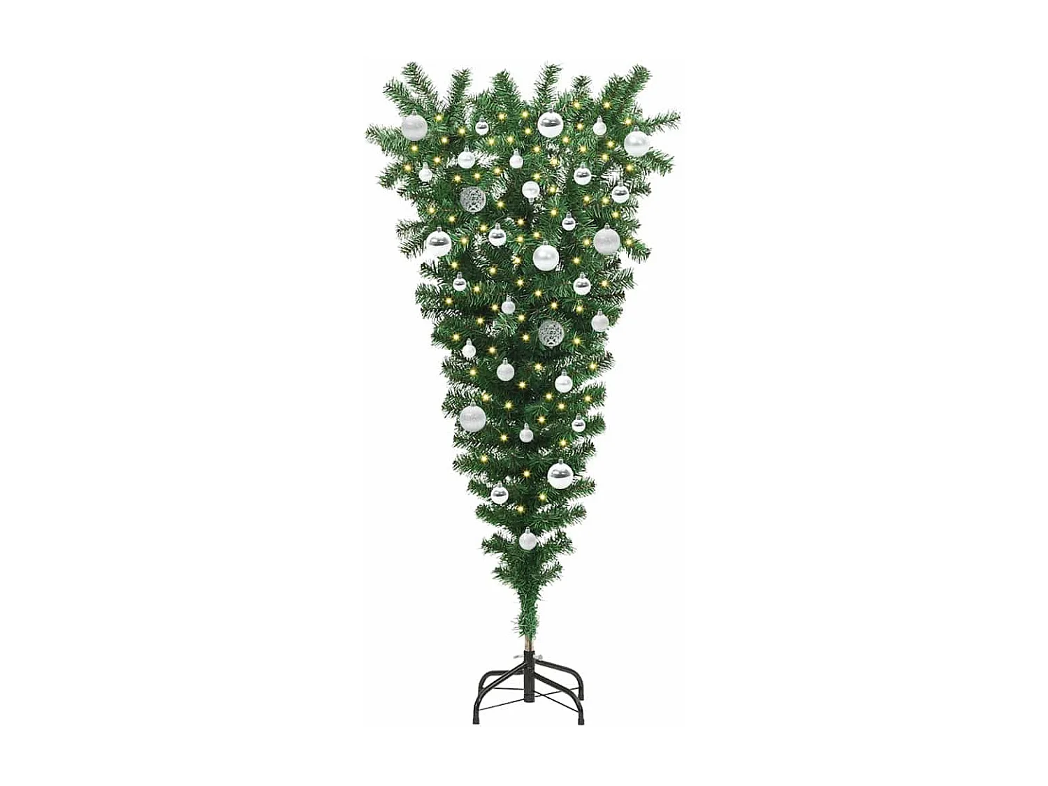 Albero di Natale artificiale capovolto preilluminato con set di palline