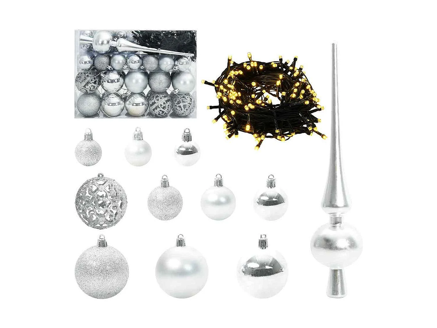 Albero di Natale artificiale capovolto preilluminato con set di palline