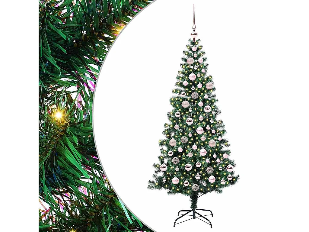 Albero di Natale artificiale preilluminato verde 180 cm PVC e metallo