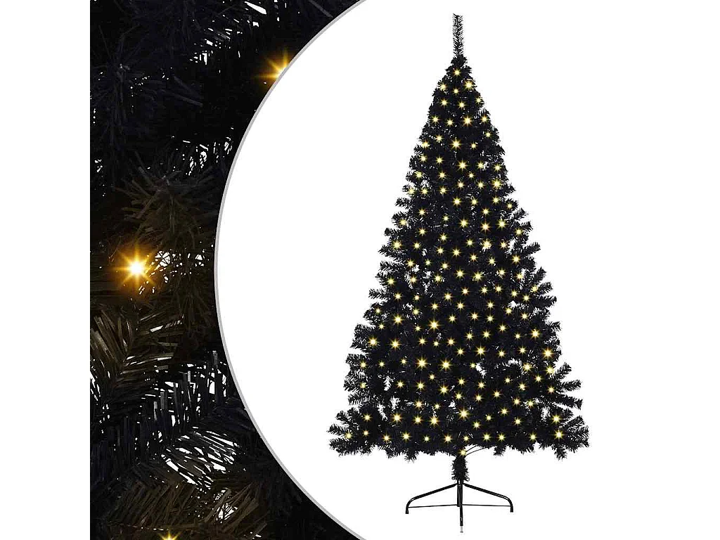 Voorverlichte kunstkerstboom zwart 180cm PVC